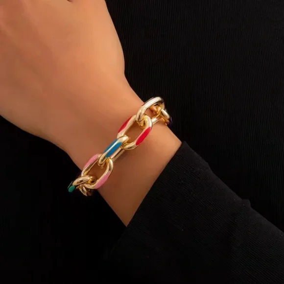 Multicolor Gold Chain Necklace and Bracelet Set - Picture 6 of 17